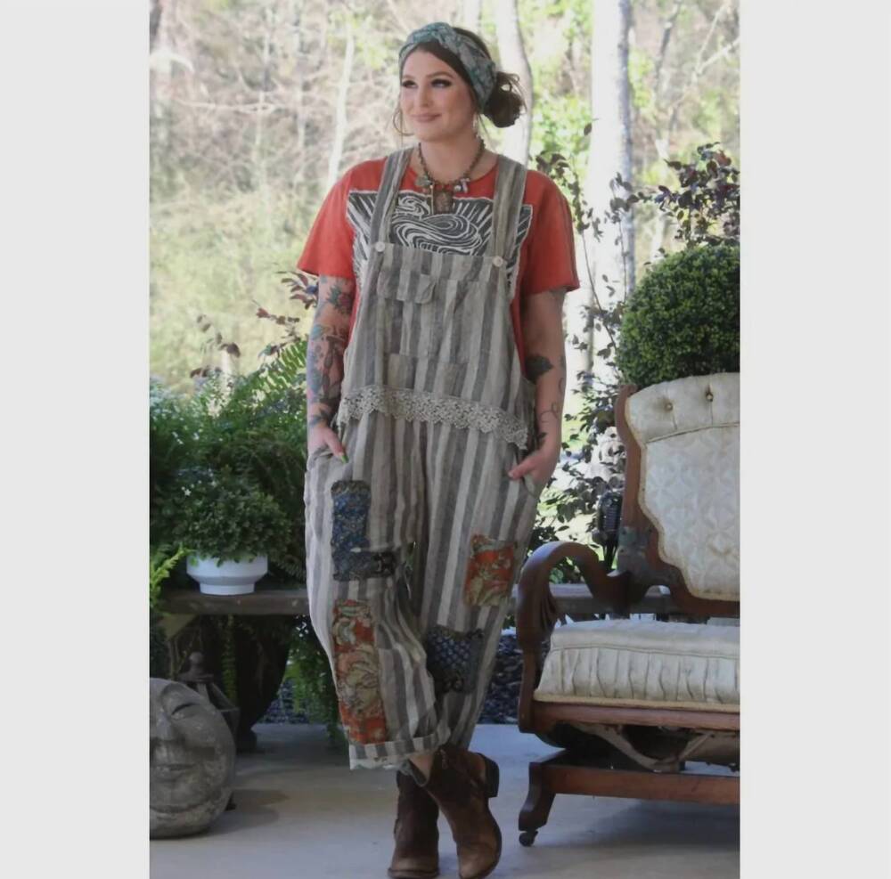 NEW JADED GYPSY willow wayfarer overalls in grey multi